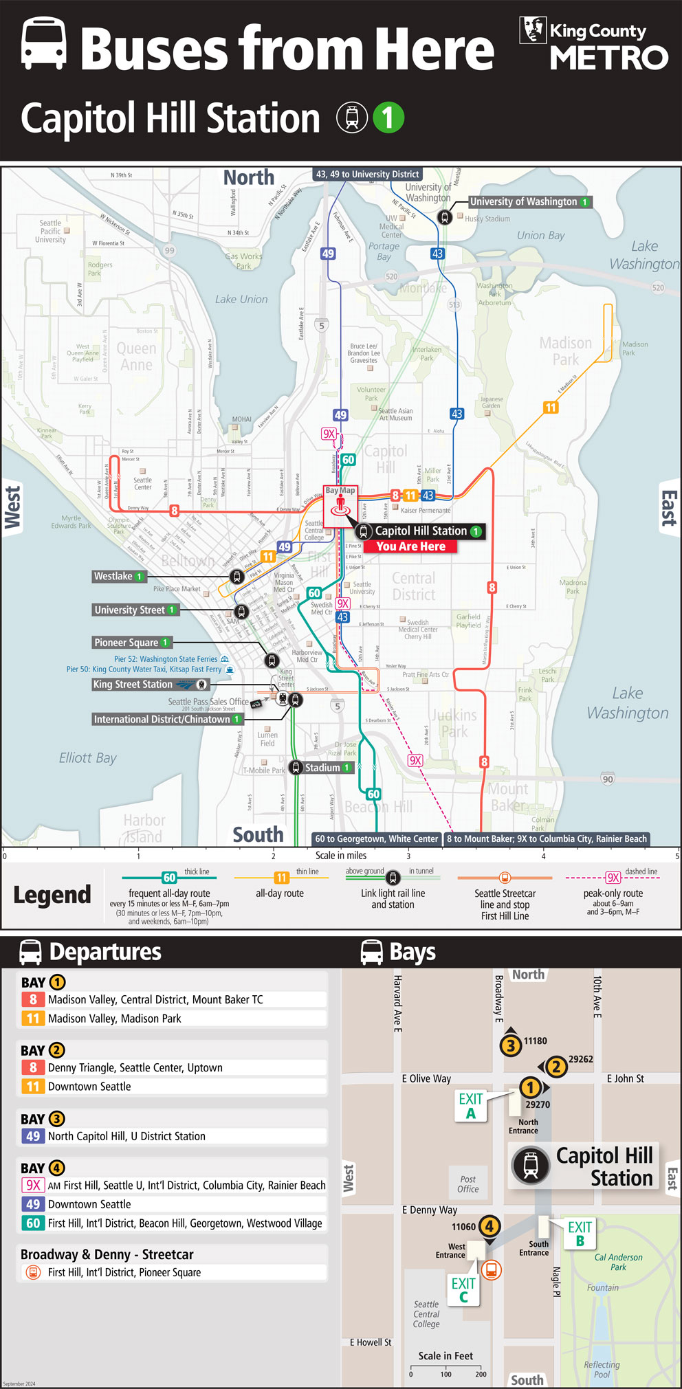 Map showing Capitol Hill Station boarding locations