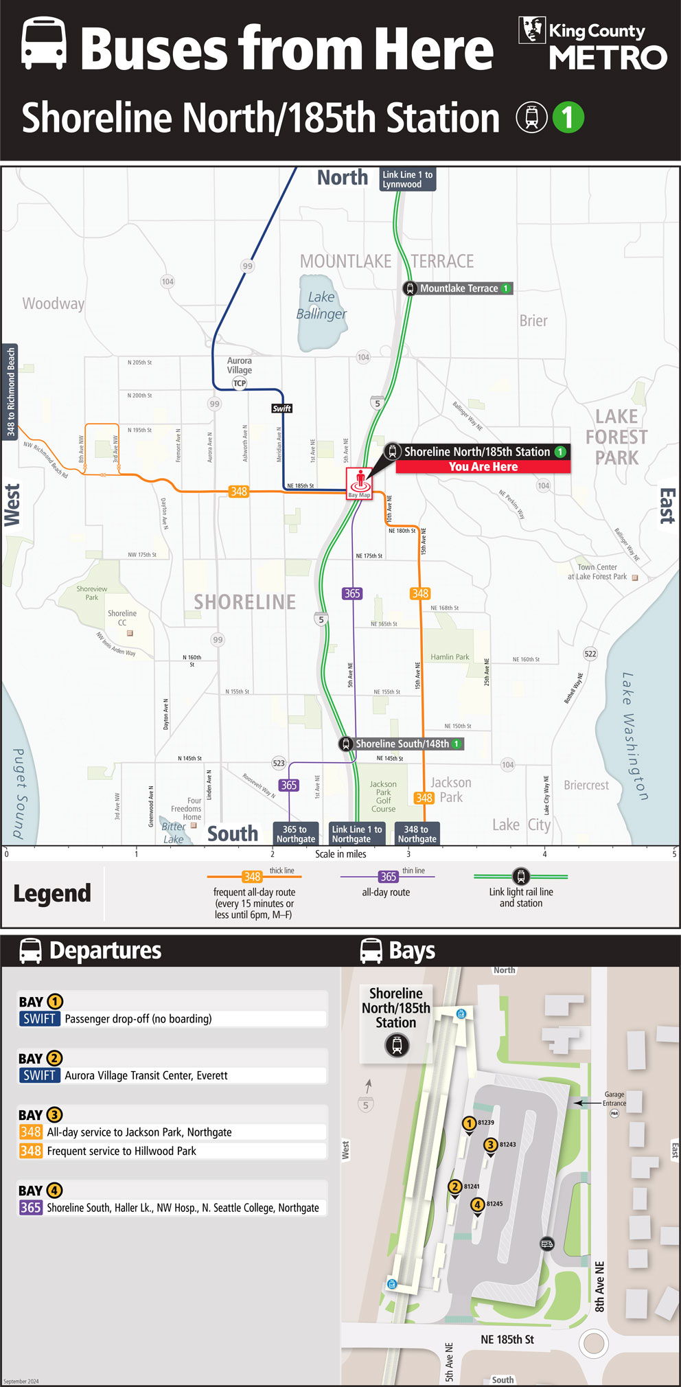 Map showing Shoreline North/185th Station boarding locations